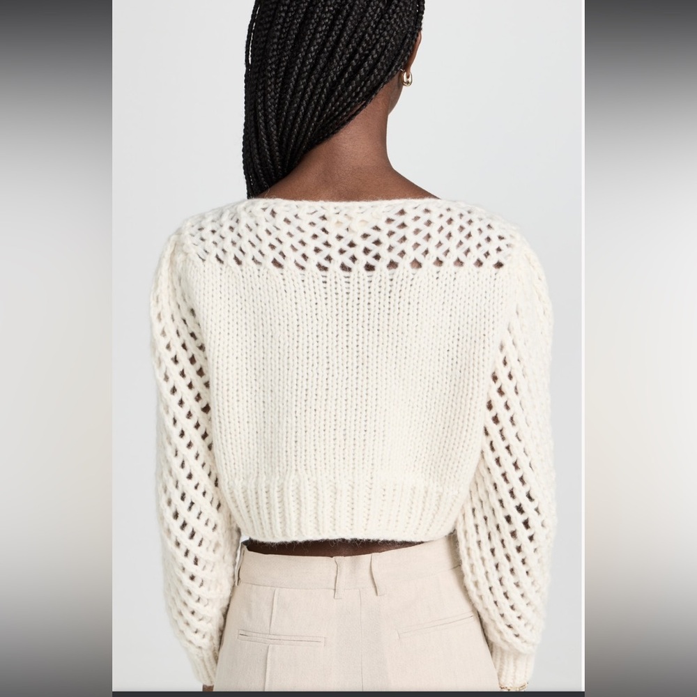 NWT 445 LoveShackFancy Larson Crop Pullover White Antique baby alpaca Size XL - Picture 5 of 14